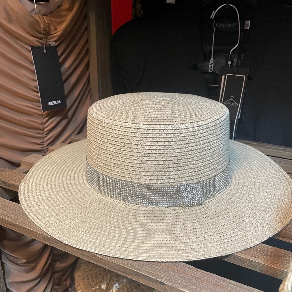 NWT OS Fashion Statement Derby Style Hat  w/Silver Band/Bow